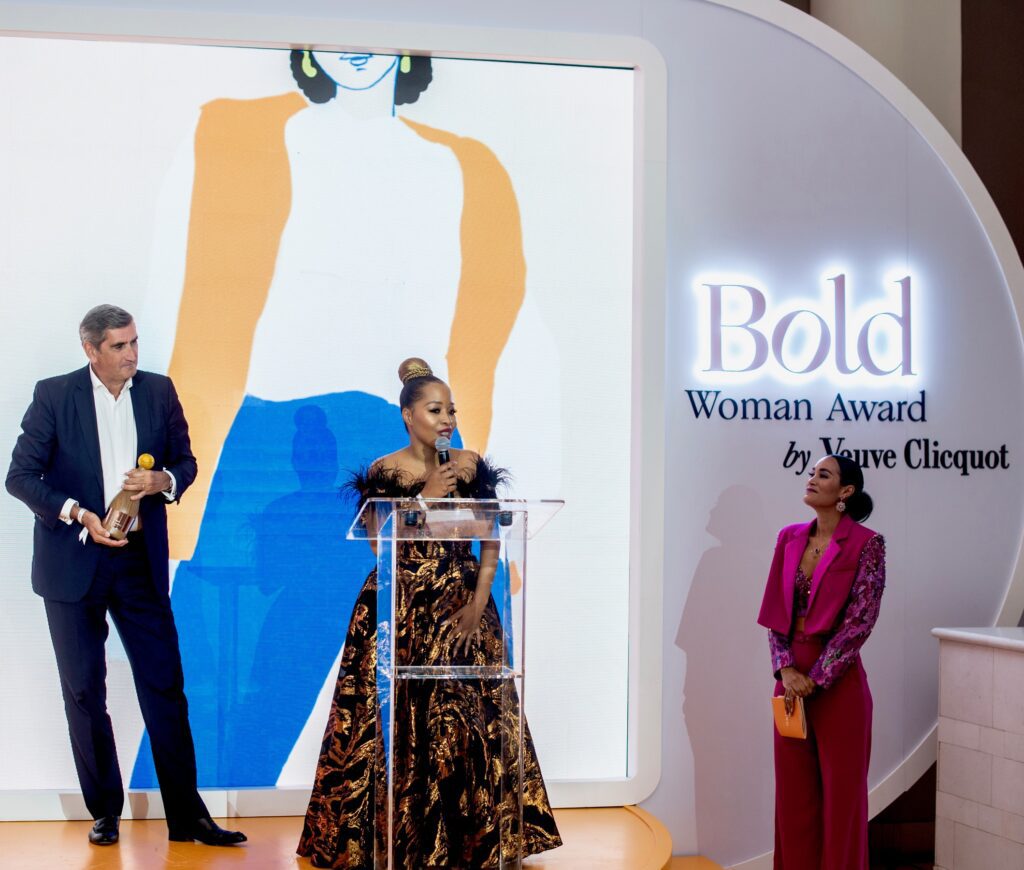 South Africa's 2023 Veuve Clicquot Bold Woman Award Winners & Finalists 3 3. Veuve Clicquot Bold Woman Award ceremony Zama Ngcobo Jean Marc Gallot Jo Ann Strauss 1024x870 1