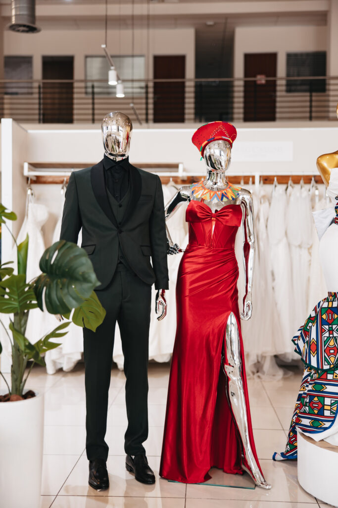 Bride & Co Unveils ‘Threads of Heritage,’ celebrating 20 Years at the Forefront of Bridal Fashion 2 Male and female mannequins displaying Threads of Heritage accessories on formalwear