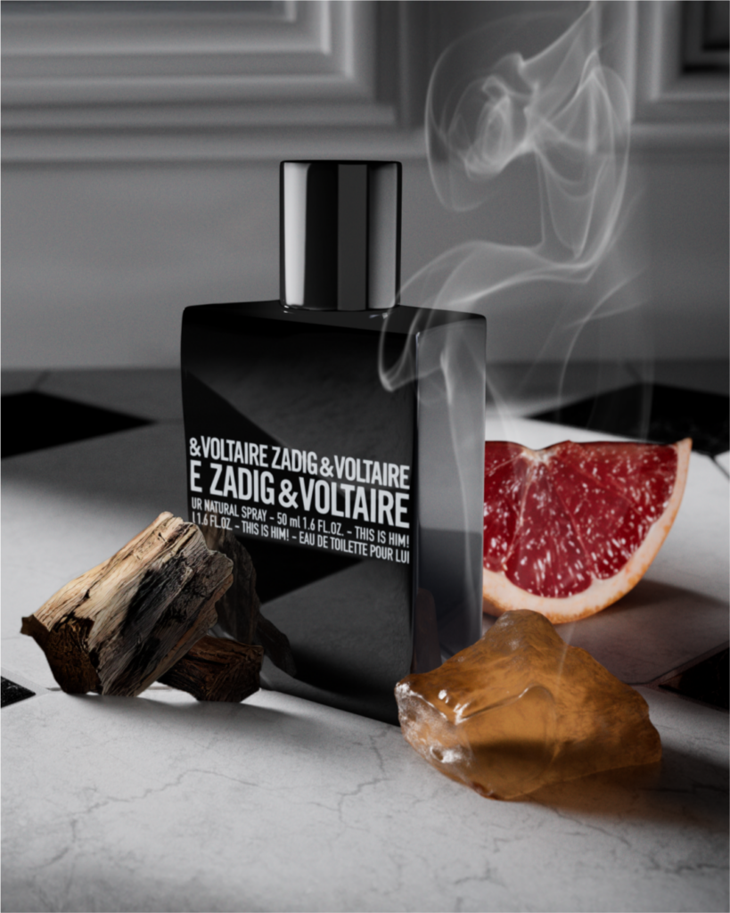 A curated selection of luxury men’s fragrance bottles including Issey Miyake L’Eau d’Issey Pour Homme Noir Ambre, Zadig & Voltaire This Is Him! Eau de Toilette, and Narciso Rodriguez for Him Bleu Noir Parfum, styled as a sophisticated edit of modern masculine scents featuring warm amber, woody, spicy, and musk profiles.
