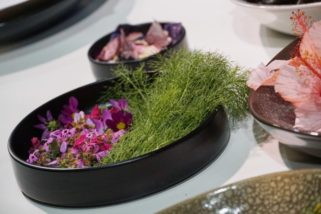 A chef plating a dish during a live cooking demonstration at the IMBO Theatre of Taste, The Good Life Show Johannesburg