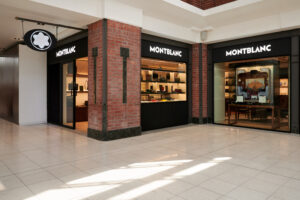 Interior of the reopened Montblanc boutique at the V&A Waterfront in Cape Town, with Marco’s Desk at its centre