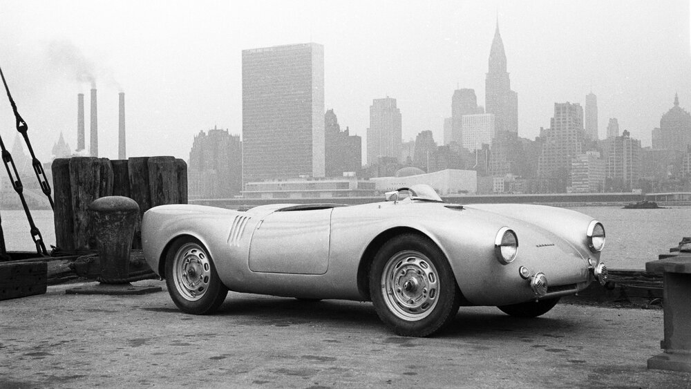 Porsche Mission S: The Return of Restraint 2 Porsche Mission S vision model on a pier in Queens with the Manhattan skyline behind
