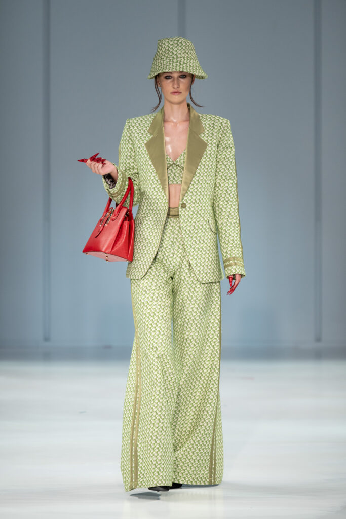 A look from Reflections, Gert-Johan Coetzee’s Autumn/Winter 2027 collection, which closed South African Fashion Week AW27 at The Forum, Hyde Park Corner