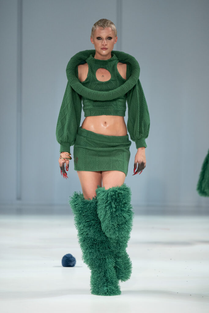 A look from Reflections, Gert-Johan Coetzee’s Autumn/Winter 2027 collection, which closed South African Fashion Week AW27 at The Forum, Hyde Park Corner