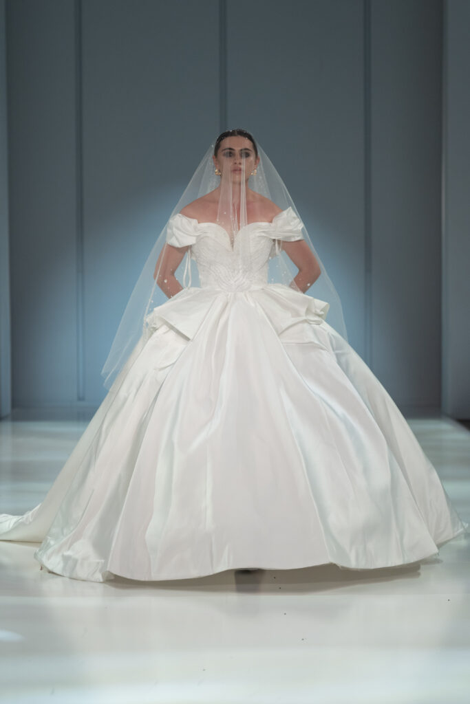 A look from Reflections, Gert-Johan Coetzee’s Autumn/Winter 2027 collection, which closed South African Fashion Week AW27 at The Forum, Hyde Park Corner.